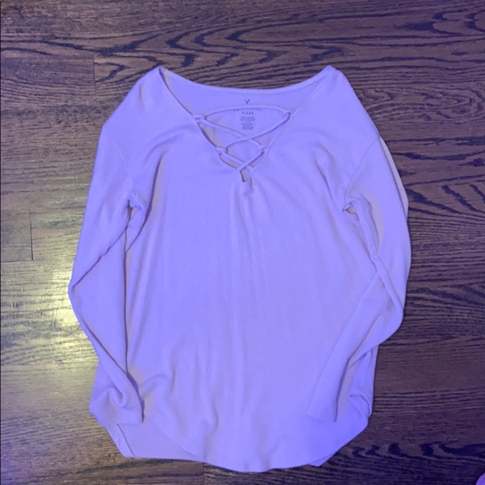 American Eagle Sexy Plush Lace-Up V-Neck Sweater - Picture 1 of 2